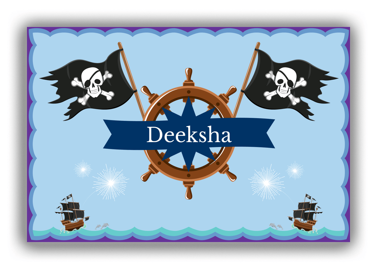 Personalized Pirate Canvas Wrap & Photo Print XXVI - Blue Background - Nameplate II - Front View