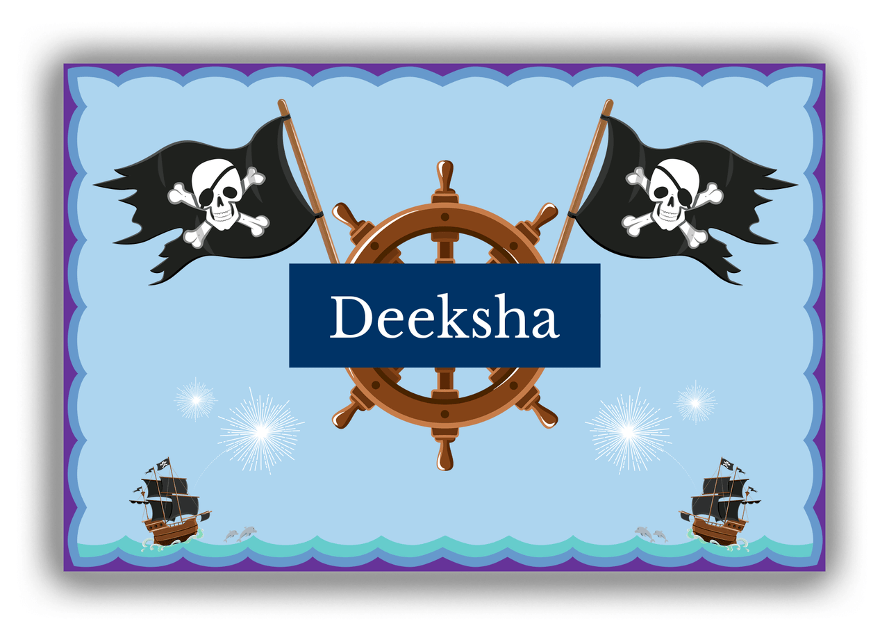 Personalized Pirate Canvas Wrap & Photo Print XXVI - Blue Background - Nameplate III - Front View
