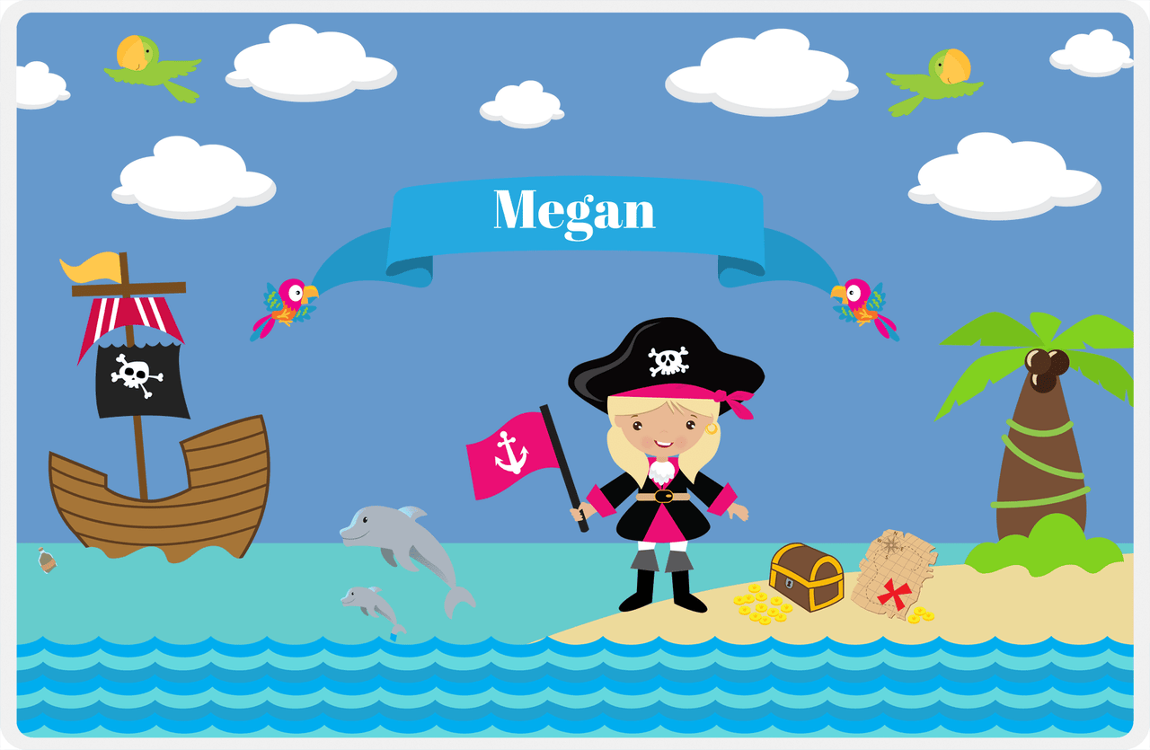 Personalized Pirate Placemat - Girl Pirate with Flag I - Blonde Girl -  View