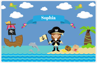 Thumbnail for Personalized Pirate Placemat - Girl Pirate with Flag I - Brunette Girl -  View