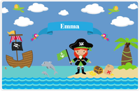 Thumbnail for Personalized Pirate Placemat - Girl Pirate with Flag I - Redhead Girl -  View