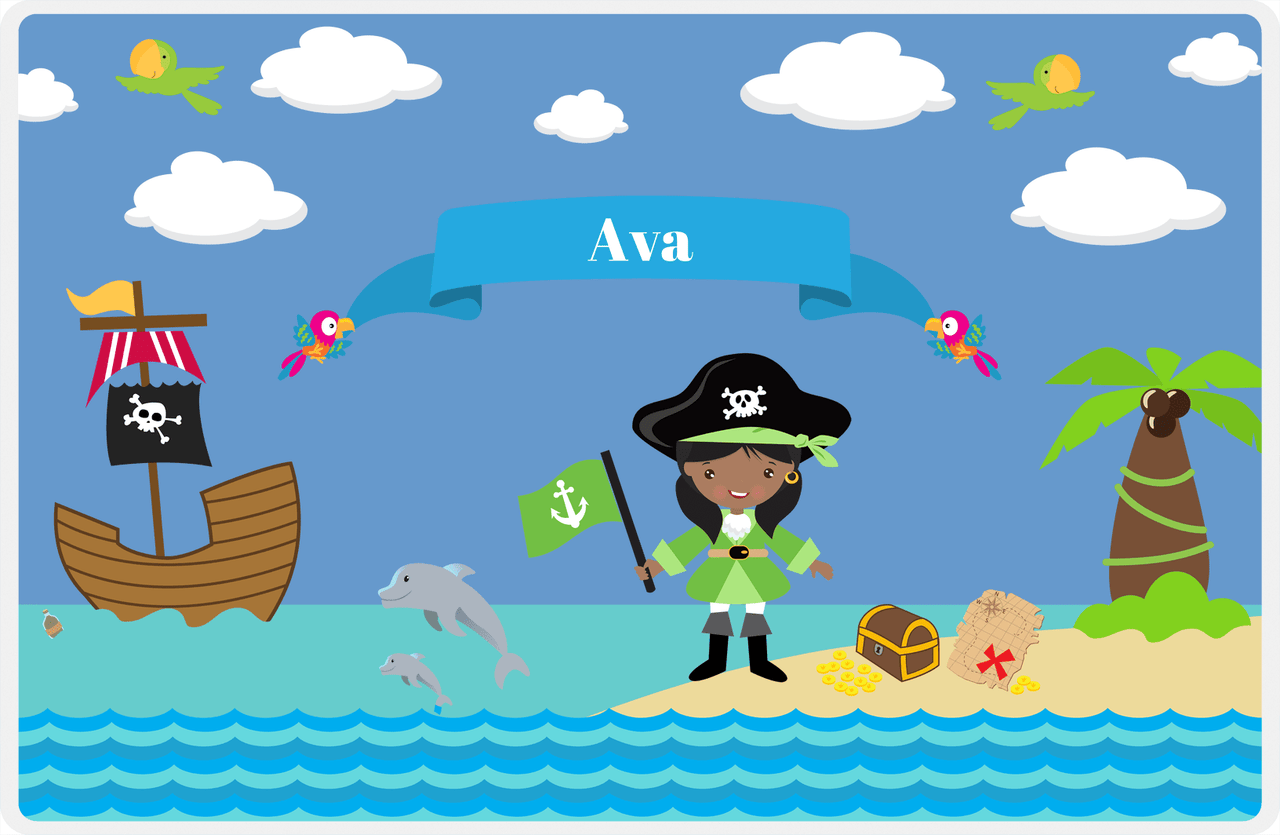 Personalized Pirate Placemat - Girl Pirate with Flag I - Black Girl -  View
