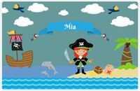 Thumbnail for Personalized Pirate Placemat - Girl Pirate with Sword I - Redhead Girl -  View
