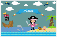 Thumbnail for Personalized Pirate Placemat - Girl Pirate with Sword I - Black Hair Girl -  View