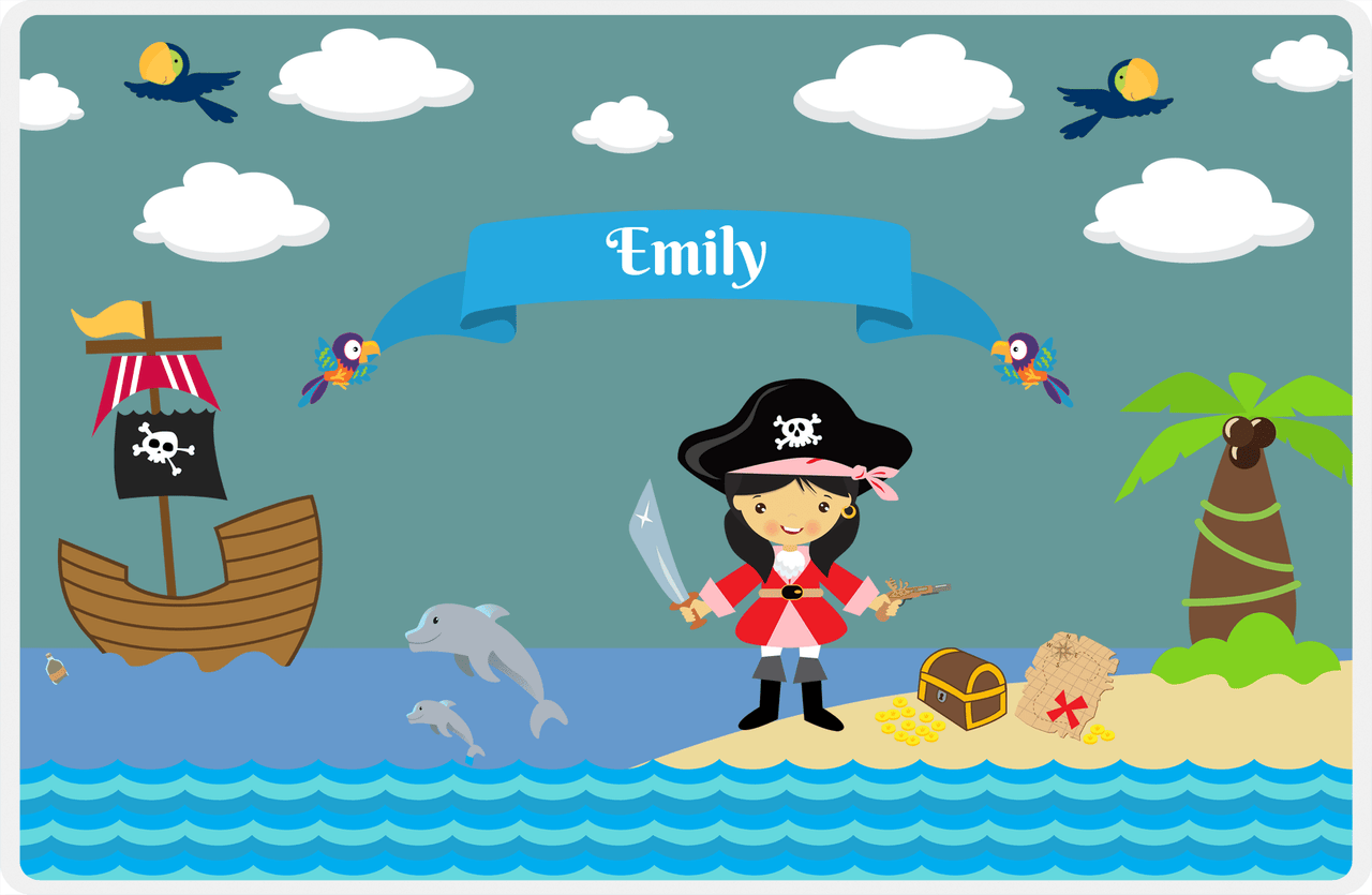 Personalized Pirate Placemat - Girl Pirate with Sword I - Asian Girl -  View