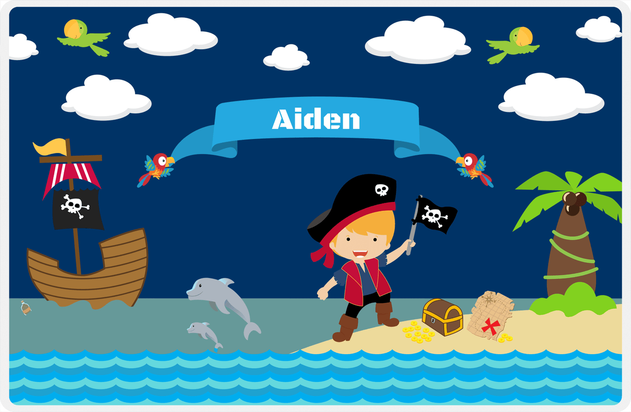 Personalized Pirate Placemat - Boy Pirate with Flag I - Blond Boy -  View