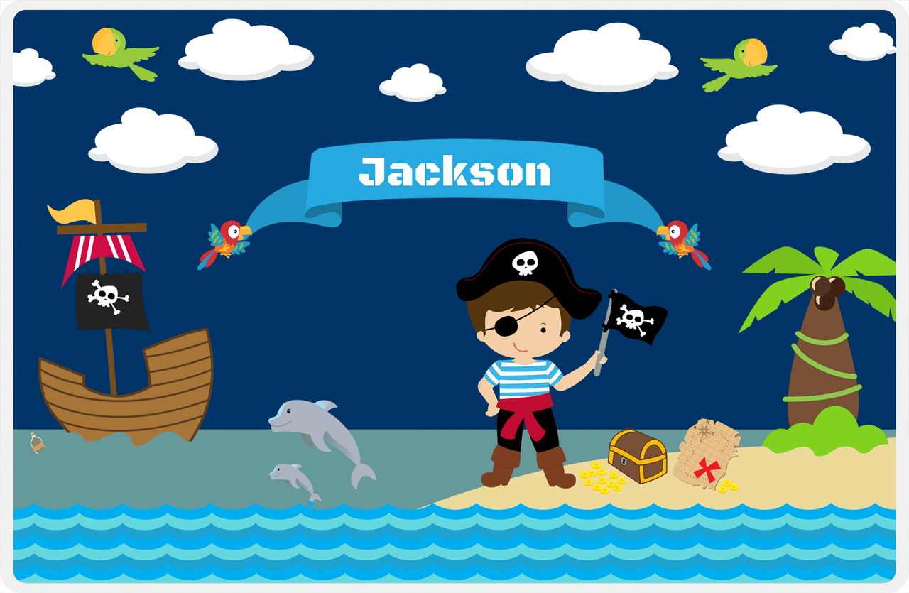 Personalized Pirate Placemat - Boy Pirate with Flag I - Brown Hair Boy -  View