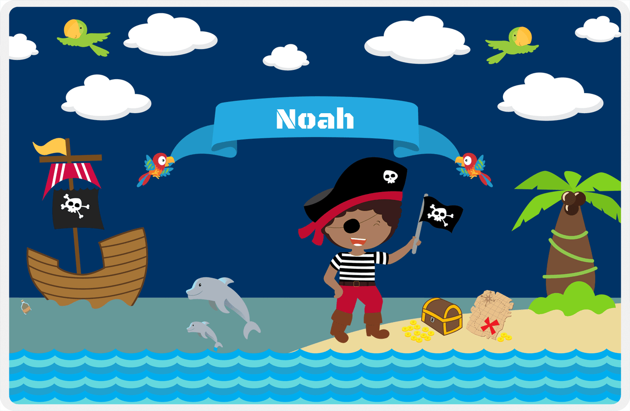 Personalized Pirate Placemat - Boy Pirate with Flag I - Black Boy -  View