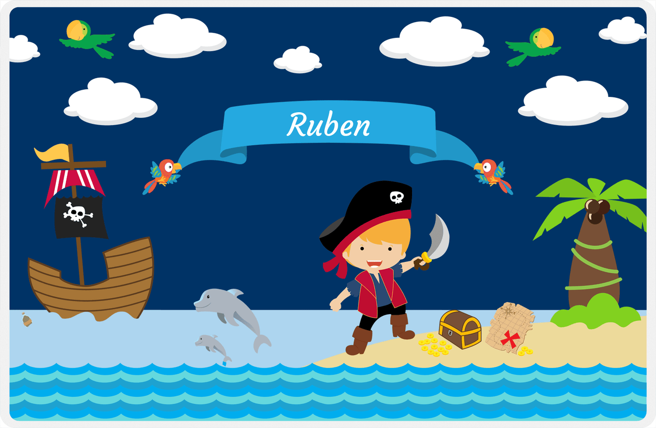 Personalized Pirate Placemat - Boy Pirate with Sword I - Blond Boy -  View