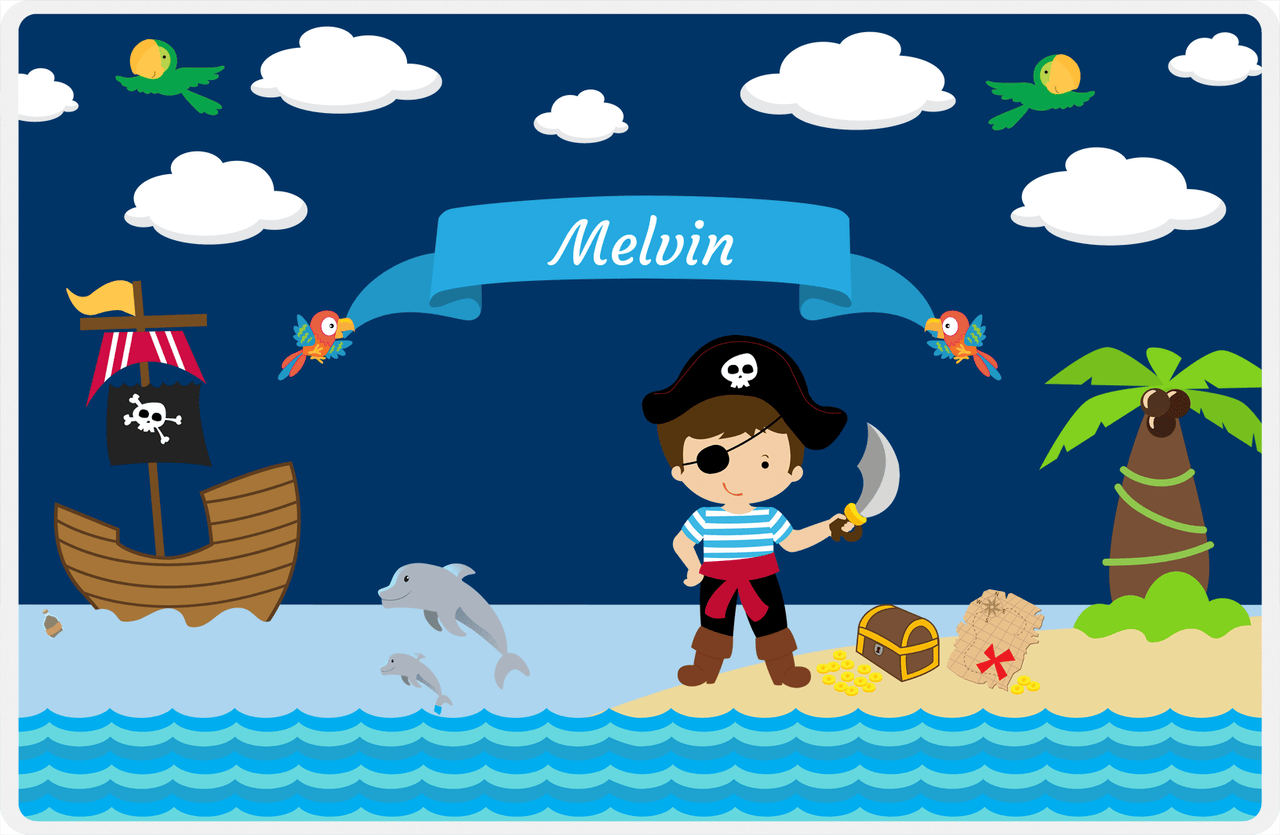 Personalized Pirate Placemat - Boy Pirate with Sword I - Brown Hair Boy -  View
