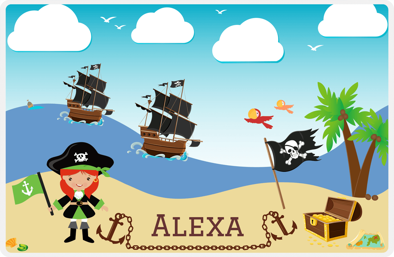 Personalized Pirate Placemat - Girl Pirate with Flag II - Redhead Girl -  View