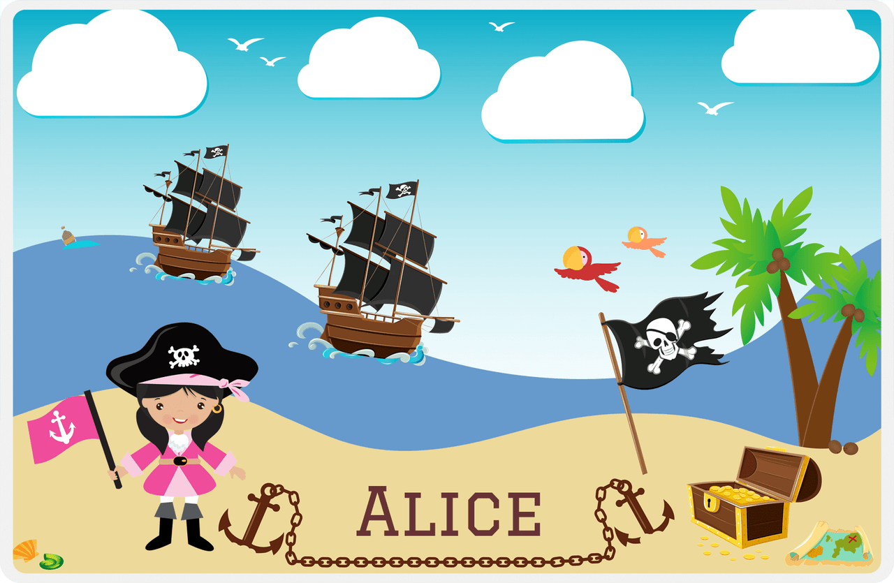 Personalized Pirate Placemat - Girl Pirate with Flag II - Black Hair Girl -  View