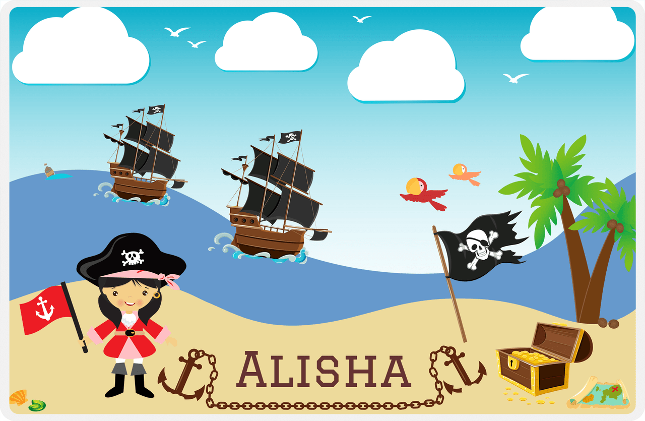 Personalized Pirate Placemat - Girl Pirate with Flag II - Asian Girl -  View