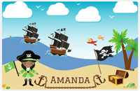 Thumbnail for Personalized Pirate Placemat - Girl Pirate with Flag II - Black Girl -  View