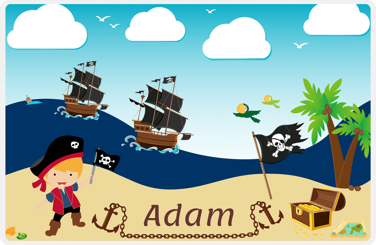 Personalized Pirate Placemat - Boy Pirate with Flag II - Blond Boy -  View
