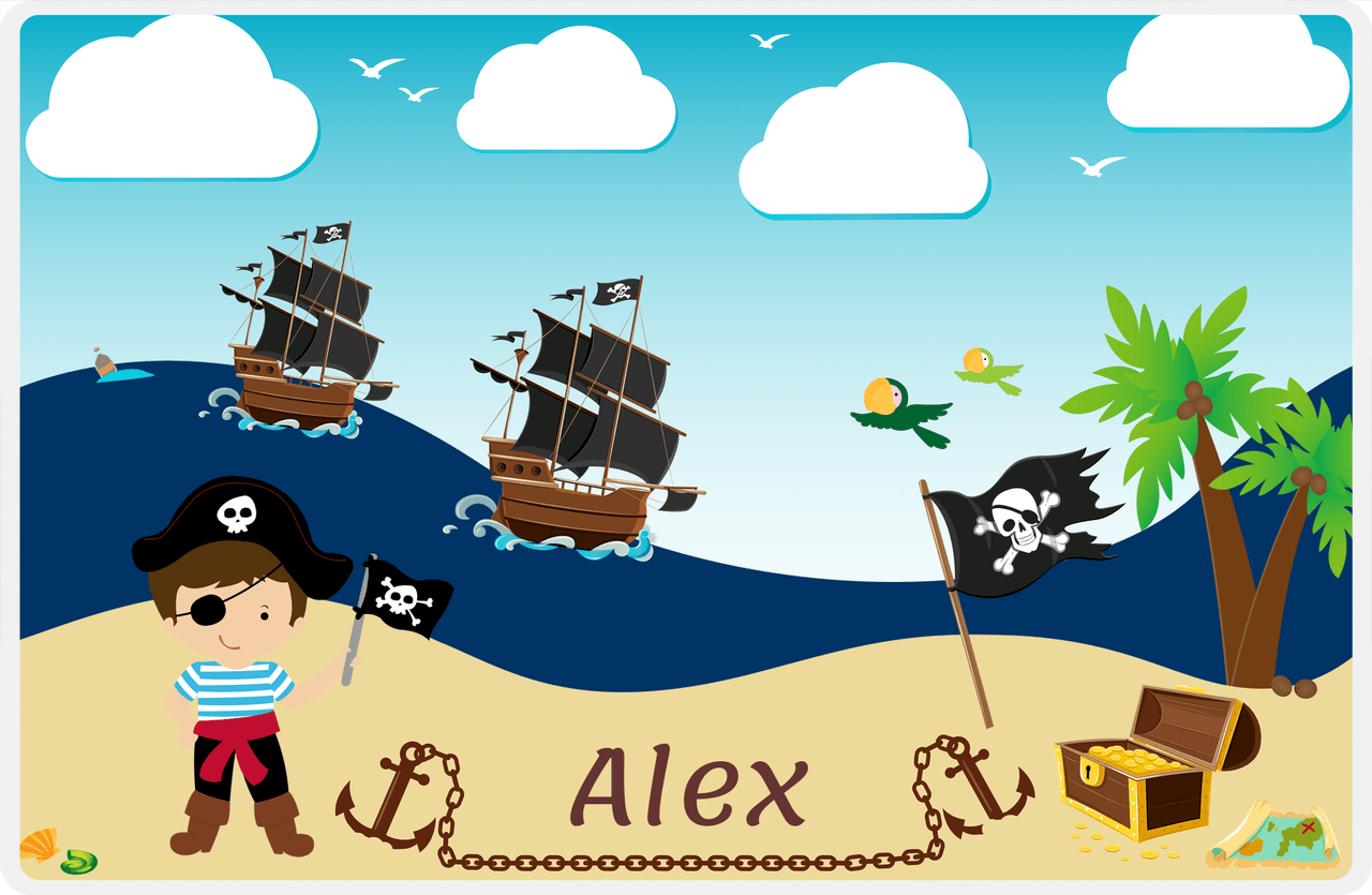 Personalized Pirate Placemat - Boy Pirate with Flag II - Brown Hair Boy -  View