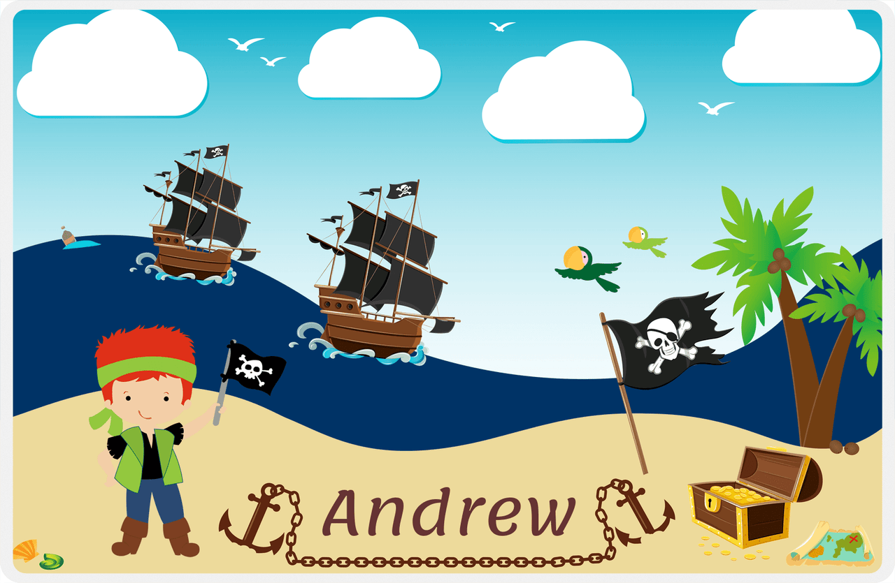 Personalized Pirate Placemat - Boy Pirate with Flag II - Redhead Boy -  View