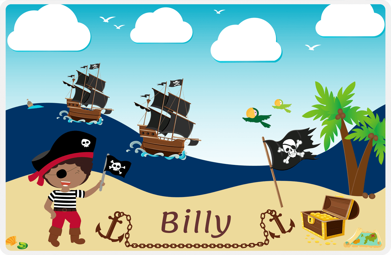 Personalized Pirate Placemat - Boy Pirate with Flag II - Black Boy -  View