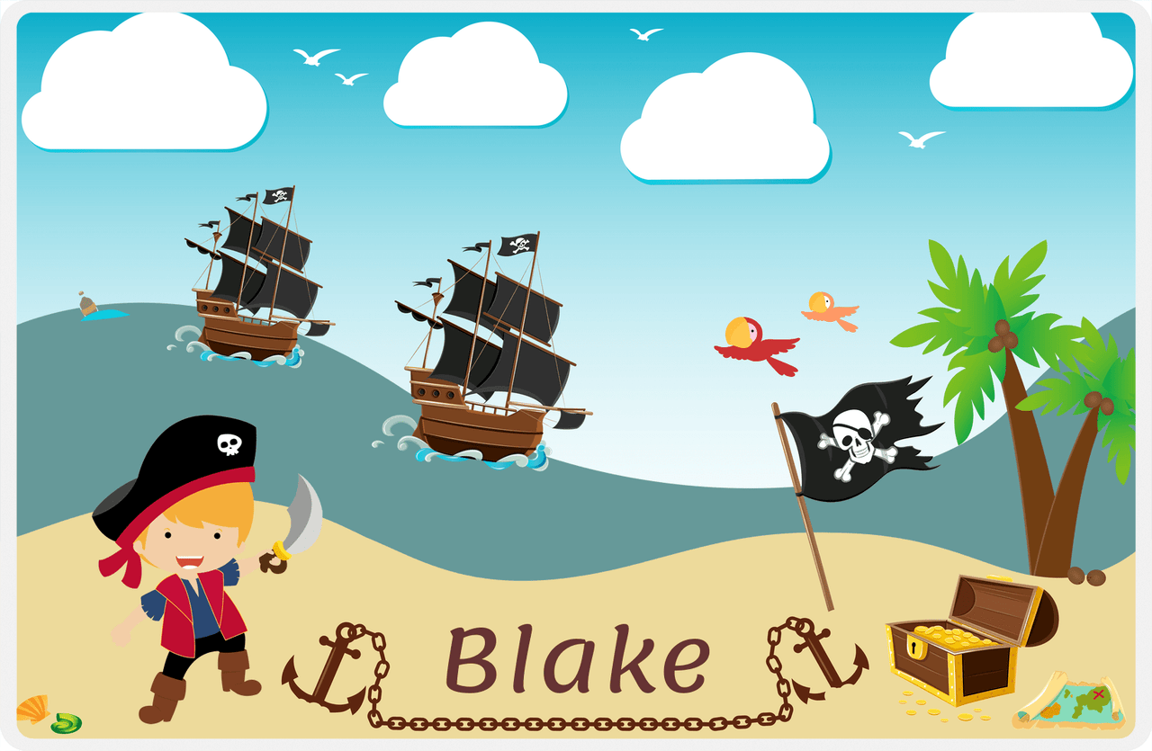 Personalized Pirate Placemat - Boy Pirate with Sword II - Blond Boy -  View