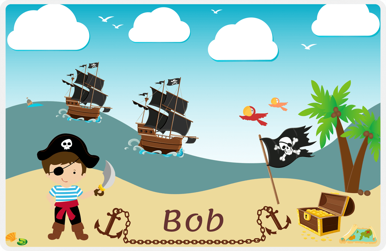 Personalized Pirate Placemat - Boy Pirate with Sword II - Brown Hair Boy -  View