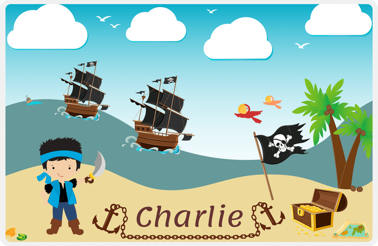 Personalized Pirate Placemat - Boy Pirate with Sword II - Black Hair Boy -  View