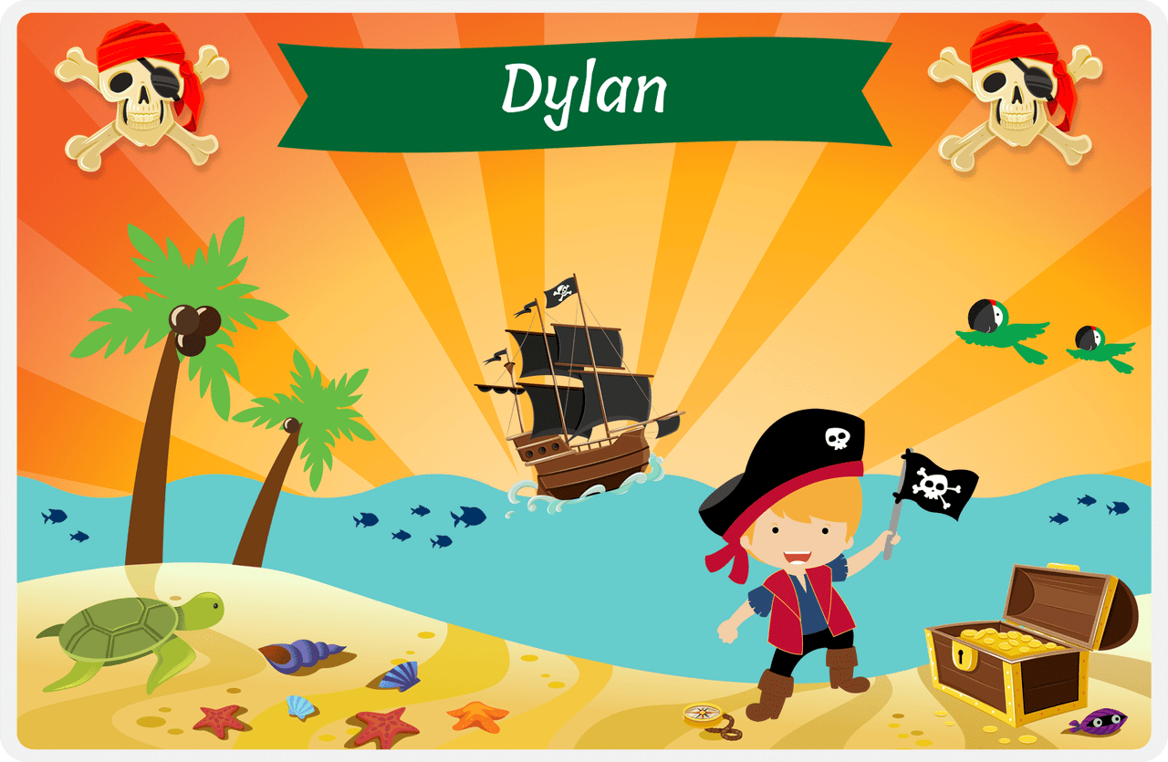 Personalized Pirate Placemat - Boy Pirate with Flag IV - Blond Boy -  View