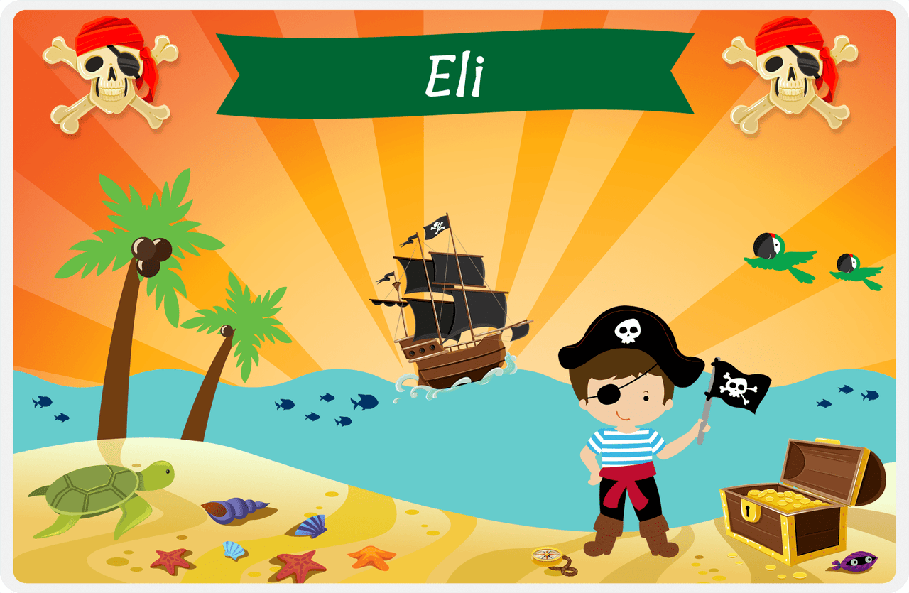Personalized Pirate Placemat - Boy Pirate with Flag IV - Brown Hair Boy -  View