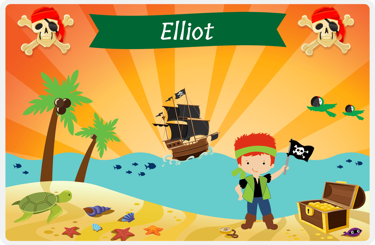 Personalized Pirate Placemat - Boy Pirate with Flag IV - Redhead Boy -  View