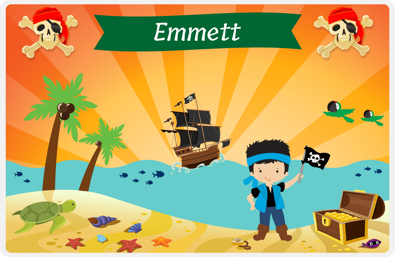Personalized Pirate Placemat - Boy Pirate with Flag IV - Black Hair Boy -  View