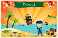 Thumbnail for Personalized Pirate Placemat - Boy Pirate with Flag IV - Black Hair Boy -  View
