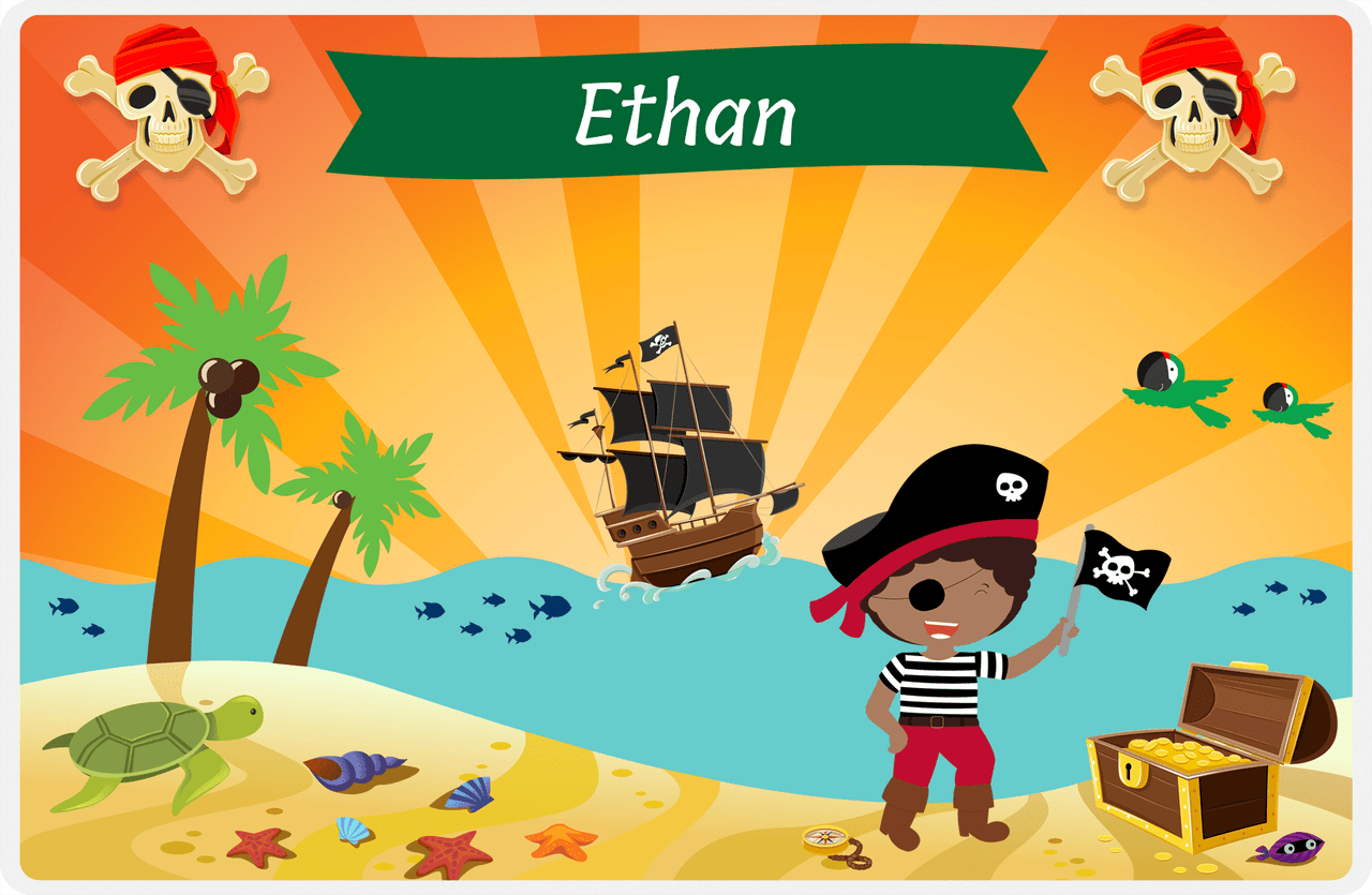 Personalized Pirate Placemat - Boy Pirate with Flag IV - Black Boy -  View