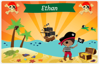 Thumbnail for Personalized Pirate Placemat - Boy Pirate with Flag IV - Black Boy -  View