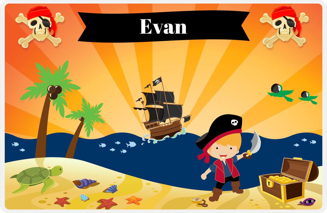 Personalized Pirate Placemat - Boy Pirate with Sword IV - Blond Boy -  View