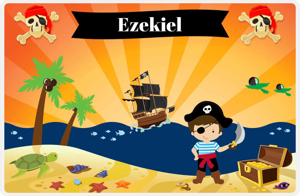 Personalized Pirate Placemat - Boy Pirate with Sword IV - Brown Hair Boy -  View