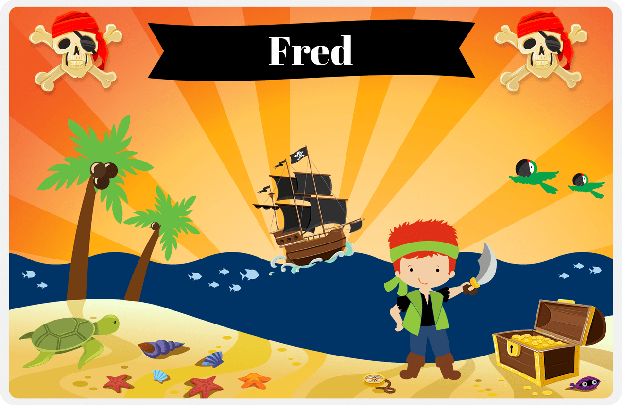 Personalized Pirate Placemat - Boy Pirate with Sword IV - Redhead Boy -  View