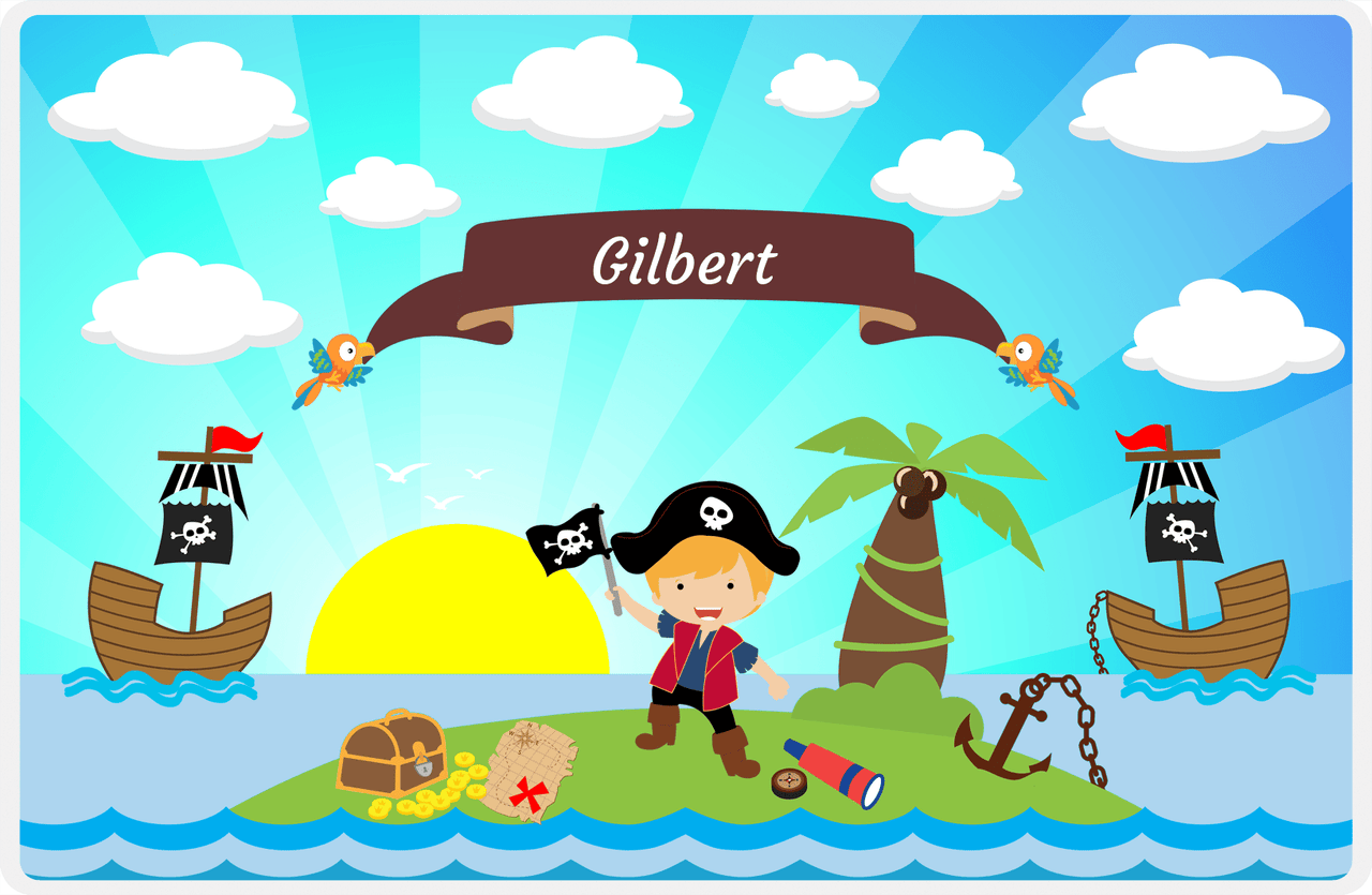 Personalized Pirate Placemat - Boy Pirate with Flag V - Blond Boy -  View