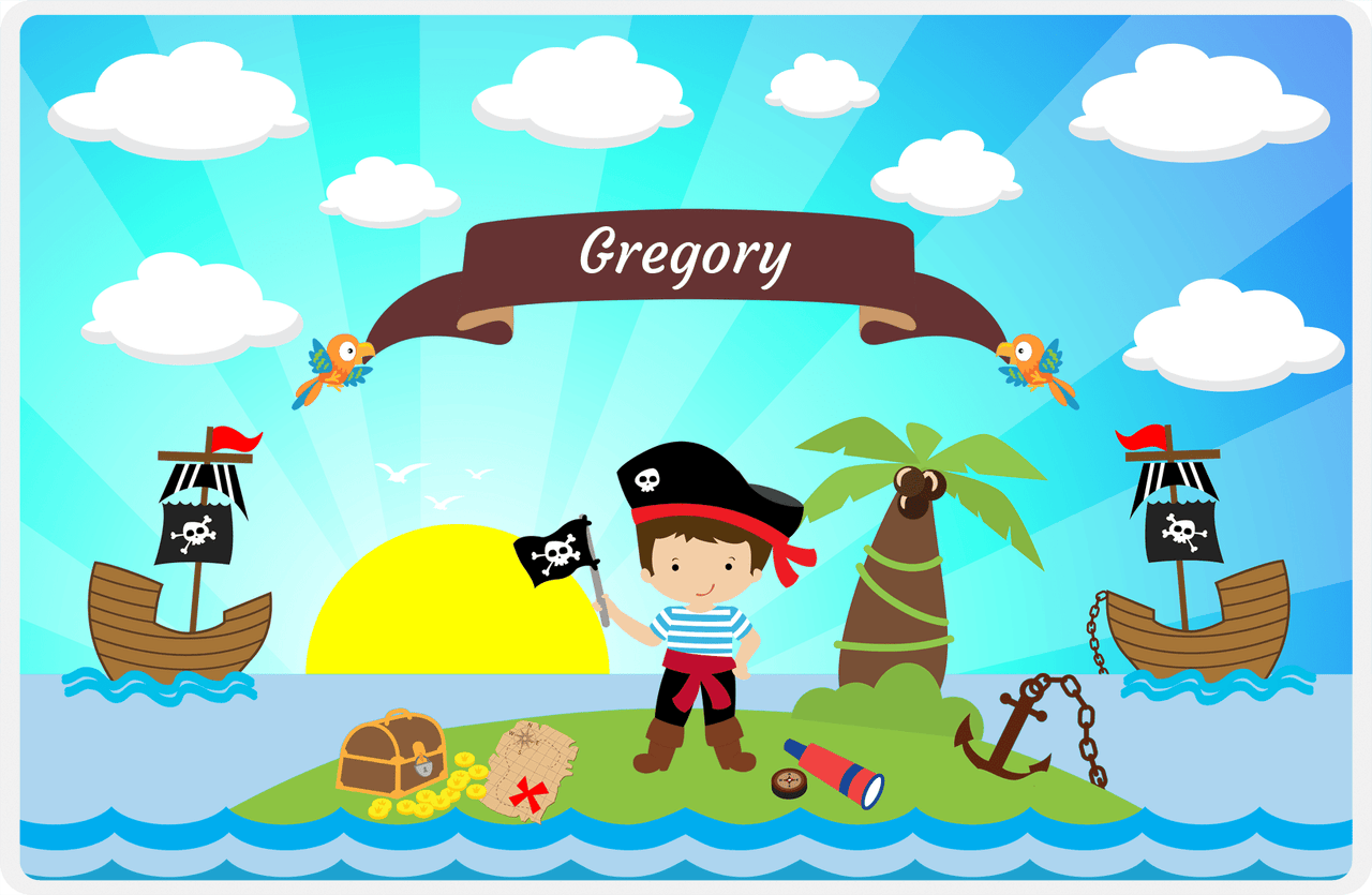 Personalized Pirate Placemat - Boy Pirate with Flag V - Brown Hair Boy -  View