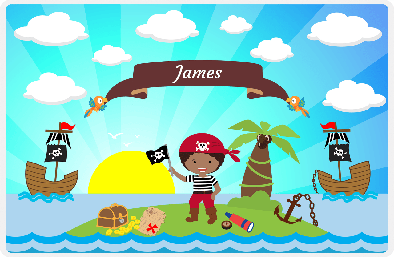 Personalized Pirate Placemat - Boy Pirate with Flag V - Black Boy -  View