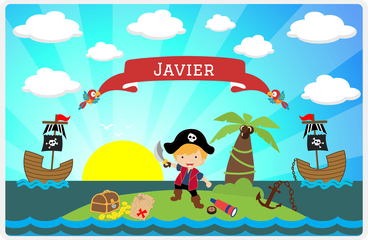 Personalized Pirate Placemat - Boy Pirate with Sword V - Blond Boy -  View