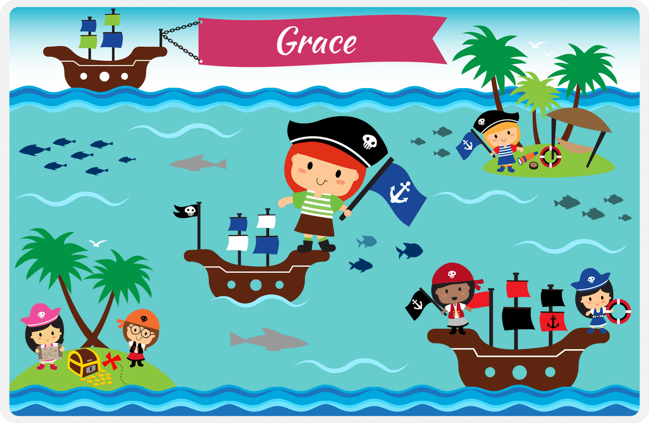 Personalized Pirate Placemat - Girl Pirate VI - Redhead Girl -  View