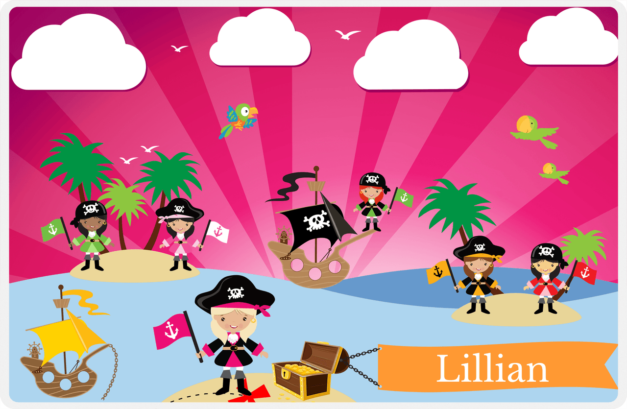Personalized Pirate Placemat - Girl Pirate with Flag VII - Blonde Girl -  View