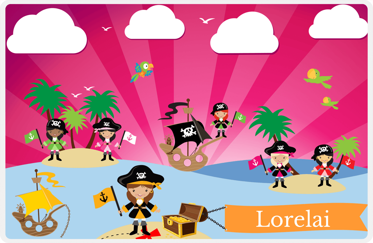 Personalized Pirate Placemat - Girl Pirate with Flag VII - Brunette Girl -  View