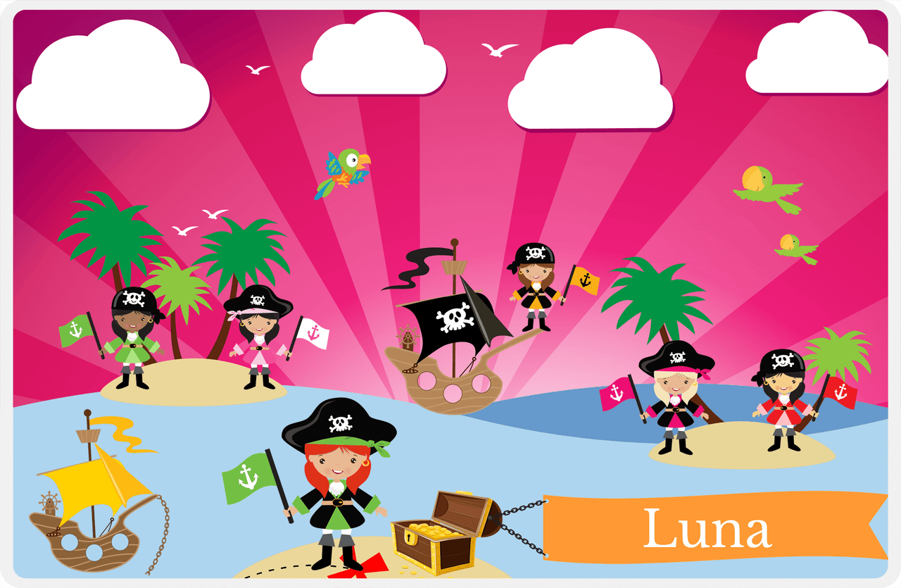 Personalized Pirate Placemat - Girl Pirate with Flag VII - Redhead Girl -  View