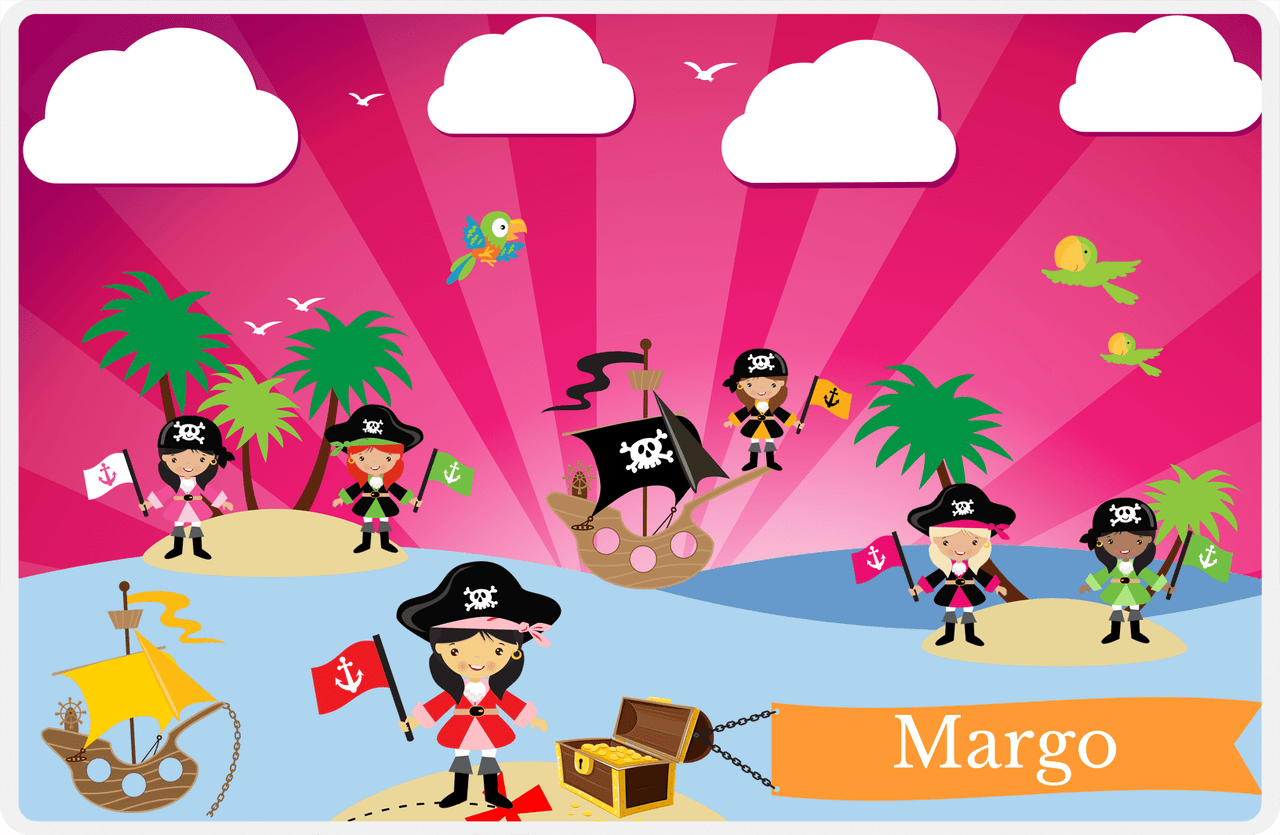 Personalized Pirate Placemat - Girl Pirate with Flag VII - Asian Girl -  View