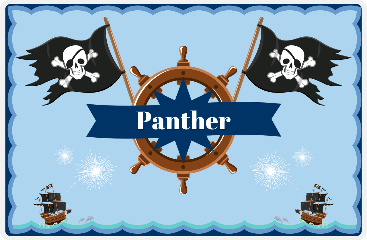 Personalized Pirate Placemat - Ocean Ships - Blue Star Banner -  View