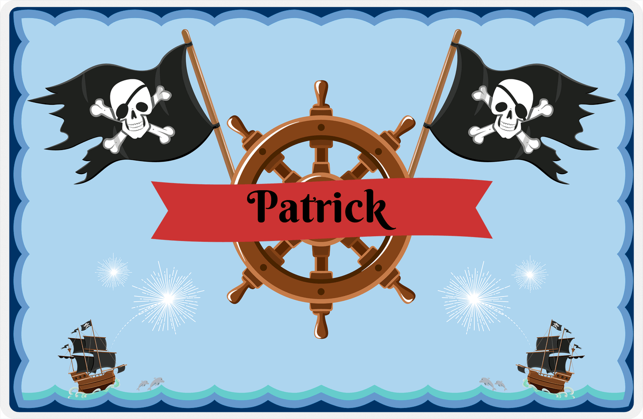 Personalized Pirate Placemat - Ocean Ships - Red Banner -  View