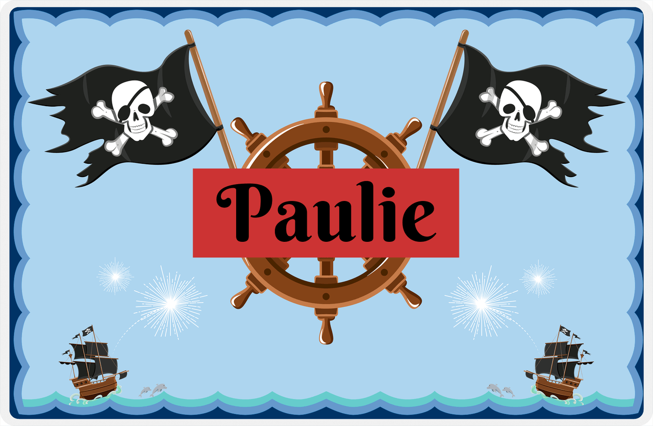 Personalized Pirate Placemat - Ocean Ships - Red Nameplate -  View