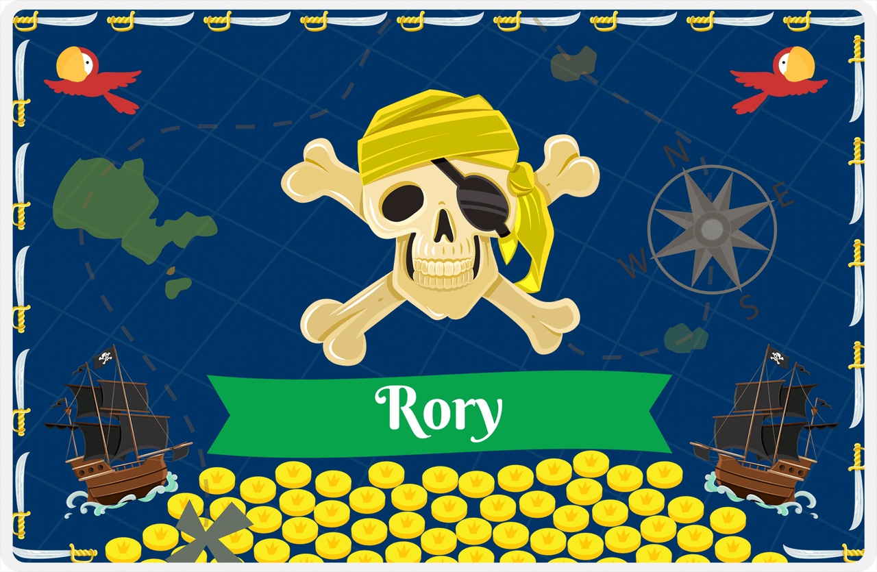 Personalized Pirate Placemat - Treasure Map - Yellow Bandana -  View