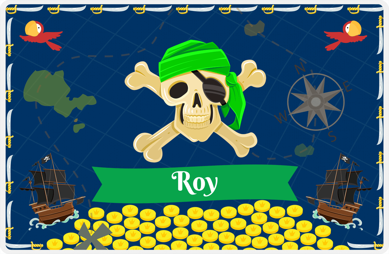 Personalized Pirate Placemat - Treasure Map - Green Bandana -  View