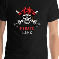 Thumbnail for Personalized Pirates T-Shirt - Black - Swords Up - Shirt Close-Up View